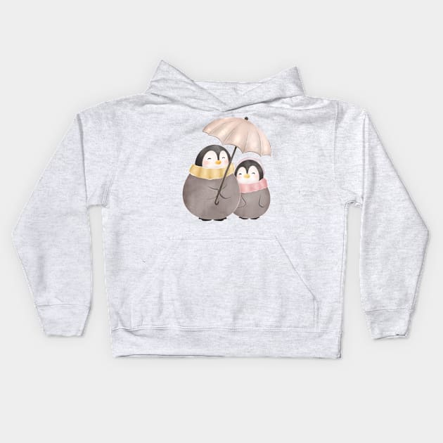 Cute umbrella penguins Kids Hoodie by Catarinabookdesigns